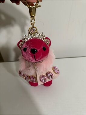 Plush Pink Jeweled Bear purse charm for with Crown  Accessories